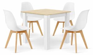 Jedálenský set: Stôl NP 80×80 cm sonoma/biela + 4 ks KITO stoličky, čierna/prírodné nohy