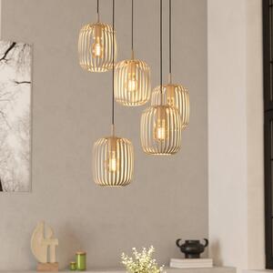 Závesná lampa Romazzina, piesková farba, oceľ, Ø 50 cm, 5 svetiel., Krémová / jantárovo žltá, Obývacia izba / jedáleň, kov, Moderný, Závesné svietidlo
