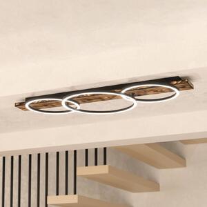 LED stropné svietidlo Boyal, čierne, dĺžka 101 cm, drevo, 3 svetlá., Tmavé drevo, Obývacia izba / jedáleň, Drevo, Stropné svetlo