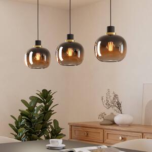 Závesná lampa Oilella, čierno-hnedá, dĺžka 95 cm, sklo, 3 svetlá., Čierna, Obývacia izba / jedáleň, Sklo, Závesné svietidlo
