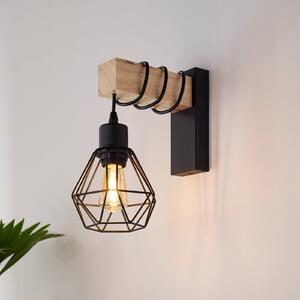 Nástenné svietidlo Townshend, šírka 14 cm, čierna/dub, Čierna, Obývacia izba / jedáleň, kov, Vintage, Nástenné svietidlo