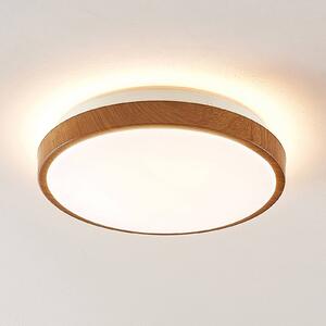 Lindby LED stropné svietidlo Mendosa, okrúhle, svetlé drevo, Ø 29 cm