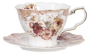 Porcelánový kvetovaný šálka s tanierikom Franck - 13*9*7 / Ø 15*1 cm / 0.2L