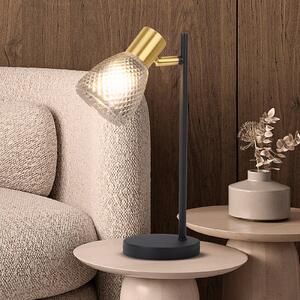 Stolová lampa Lindita, sklo, dymovo sivá, E14, otočná, Hliník / sivá / zinok, Obývacia izba / jedáleň, Sklo, Stojacie svietidlo