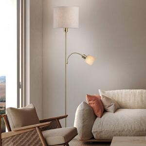 Stojacia lampa Filomena, béžová/mosadz, textil, ramená na čítanie, E14, Krémová / jantárovo žltá, Obývacia izba / jedáleň, kov, Stojaca lampa