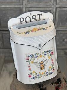 Krémová retro poštová schránka s včielkou Bee Post - 27 * 8 * 39 cm