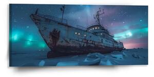 Sablio Obraz Vrak lode pri polárnej žiare - 110x50 cm