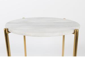 Biely odkladací stolík s mramorovou doskou White Label Timpa