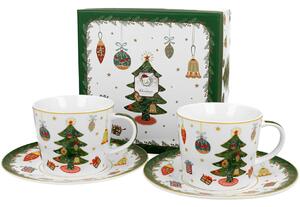 Porcelánová šálka s podšálkou Christmas Tree 250 ml sada 2ks