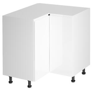 KONDELA Spodná rohová skrinka, biela/biela extra vysoký lesk, AURORA D90N
