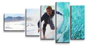 Sablio Obraz - 5-dílný Surfista na vlne - 100x60 cm