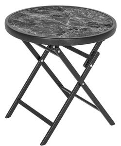 Odkladací stolík so sklenenou doskou, sivý mramor, Ø 45 cm
