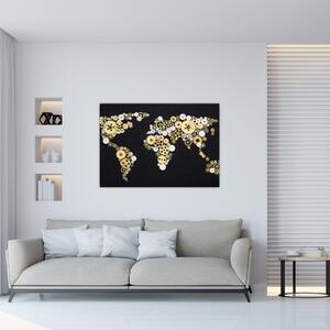 Mapa sveta z ozubených kolies - obraz na stenu (Obraz 60x40cm)