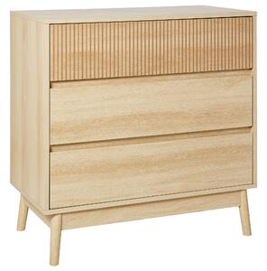 Komoda svetlé drevo MDF nohy z borovicového dreva úložný priestor 3 zásuvky moderný štýl obývacia izba spálňa