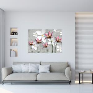 Abstraktný obraz kvetov na sivom pozadí (Obraz 60x40cm)
