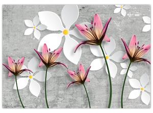Abstraktný obraz kvetov na sivom pozadí (Obraz 60x40cm)
