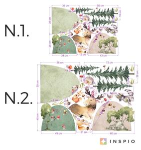 INSPIO-textilná prelepiteľná nálepka - Detské samolepky na stenu - Nálepka zvieratká v lese s kopcami a stromami