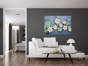 Kvety na modrom pozadí - obraz (Obraz 60x40cm)