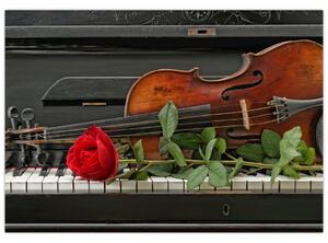 Obraz husle a ruže na klavíri (Obraz 60x40cm)