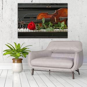 Obraz husle a ruže na klavíri (Obraz 60x40cm)