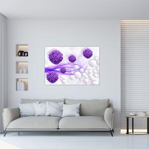 Obraz fialových kvetov a bielych gulí (Obraz 60x40cm)