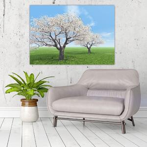 Obraz kvitnúceho stromu na jarné lúke (Obraz 60x40cm)