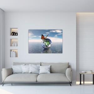 Abstraktný obraz - motýľ na guľu (Obraz 60x40cm)