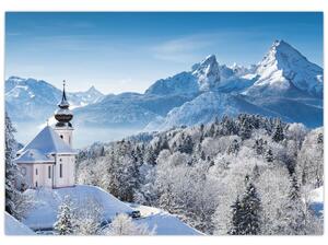 Kostol v horách - obraz zimnej krajiny (Obraz 60x40cm)