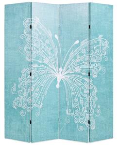 Skladací paraván, 160x170 cm, potlač s motýľmi, modrý
