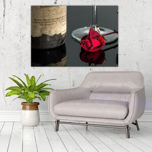 Červená ruža na stole - obrazy do bytu (Obraz 60x40cm)