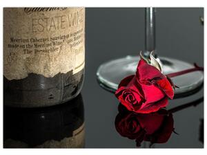 Červená ruža na stole - obrazy do bytu (Obraz 60x40cm)