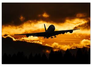Pristávajúce lietadlo pri západe slnka - obraz (Obraz 60x40cm)