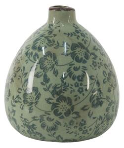 Zelená dekoračná váza s modrými kvetmi Minty - Ø 13*14 cm