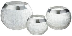 Transparentné sklenený okrúhly svietnik na čajovú sviečku so strieborným zdobením - Ø 15*12 cm - J-Line by Jolipa