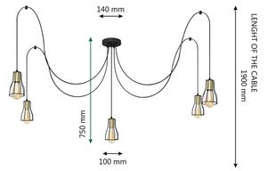 Luster na lanku TUBE 5xE27/15W/230V pavúk čierna/chróm