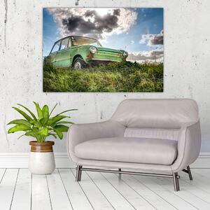 Obraz zeleného auta v tráve (Obraz 60x40cm)