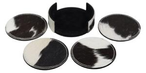 4ks kožených okrúhlych podtáciek v stojane čierna / biela - Ø 10 * 0,5cm