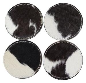 4ks kožených okrúhlych podtáciek v stojane čierna / biela - Ø 10 * 0,5cm
