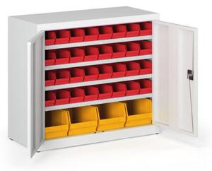 Skriňa s plastovými boxami BASIC - 800 x 400 x 920 mm, 32xA/4xC, sivá/sivé dvere