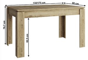 KONDELA Rozkladací stôl, 132/175x80 cm, dub navarra, DORSI