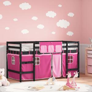 Detská vyvýšená posteľ závesy ružová 80x200 cm masívna borovica