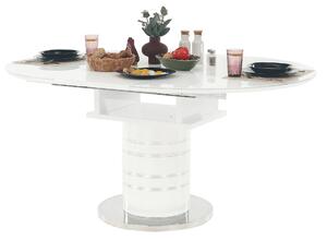KONDELA Jedálenský stôl rozkladací, biela vysoký lesk HG, priemer 120x75 cm, ZAMON