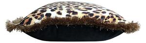 Zamatový vankúš s motívom leopardej kože a zlatými strapcami - 45 * 45 * 10cm