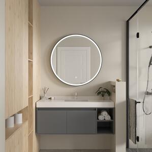 Erga Olivia, okrúhle LED zrkadlo 90cm, čierny kovový rám, 2070 lm, 6500K, predné osvetlenie, ERG-V01-202-9090-BK