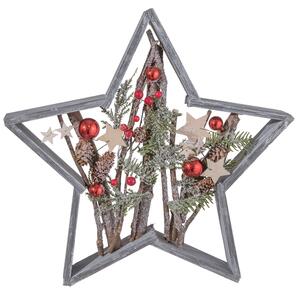 Vianočná drevená hviezda s dekoráciami - 39 * 5 * 39 cm