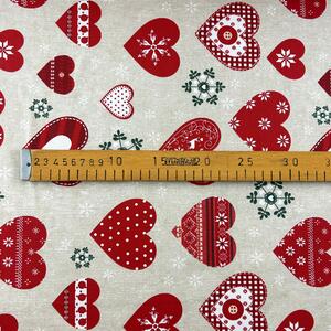 Ervi bavlna š.240 cm - Vianočné - srdiečka na béžovom 26341-1, metráž