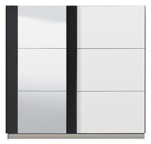 Šatníková skriňa s posuvnými dverami a zrkadlom Ancona - biela/čierna