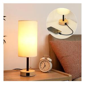 Brilagi - Stolová lampa s USB portom TABLON 1xE27/25W/230V dub/čierna/krémová
