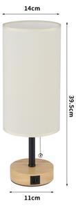 Brilagi - Stolová lampa s USB portom TABLON 1xE27/25W/230V dub/čierna/krémová