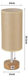 Brilagi - Stolná lampa s USB portom TABLON 1xE27/25W/230V dubová/biela/béžová